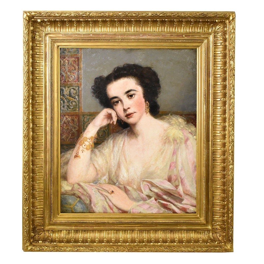 QR556 1 antique woman portrait painting canvas portrait XIX.jpg